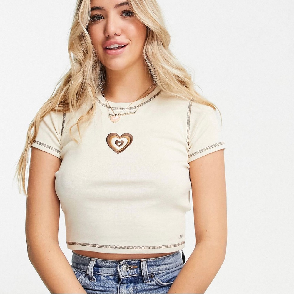 Pull & Bear Embroidered Crop T Shirt